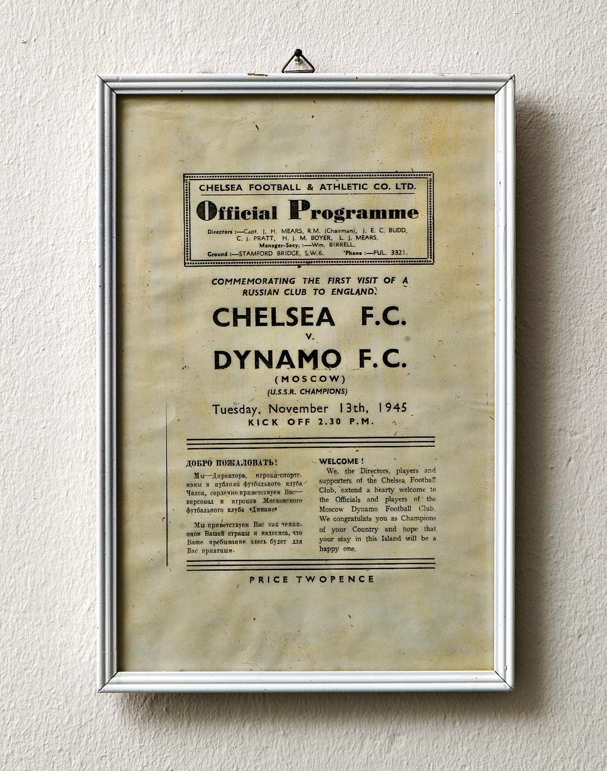 Das Stadionheft Chelsea gegen Dynamo Moskau, 1945